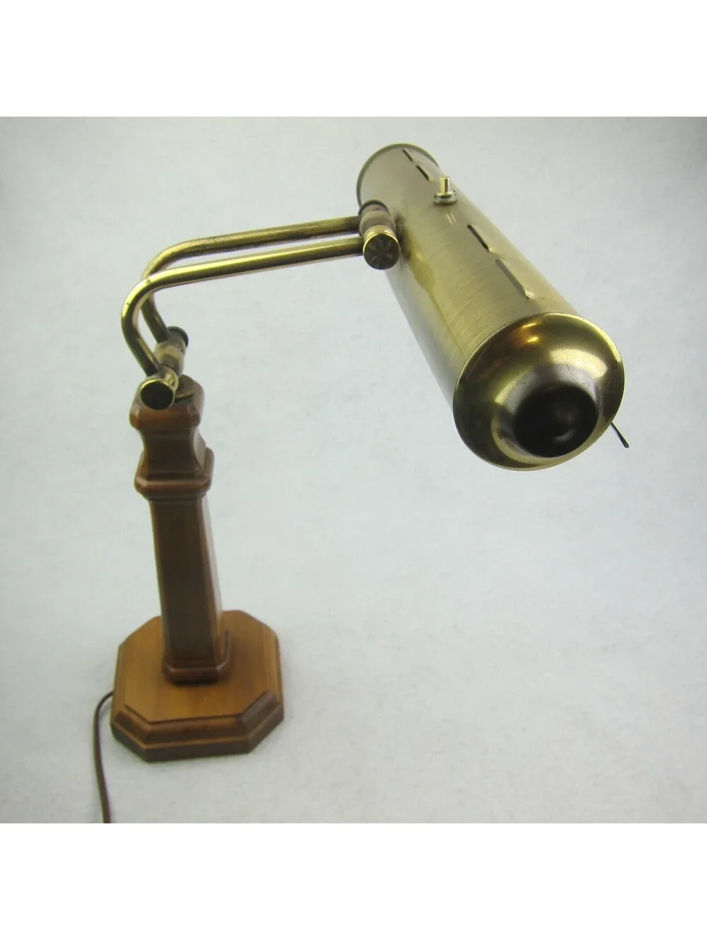 Vintage Bankers Piano Desk Lamp Brass & Wood Adjustable Arm Double Bulb WORKS